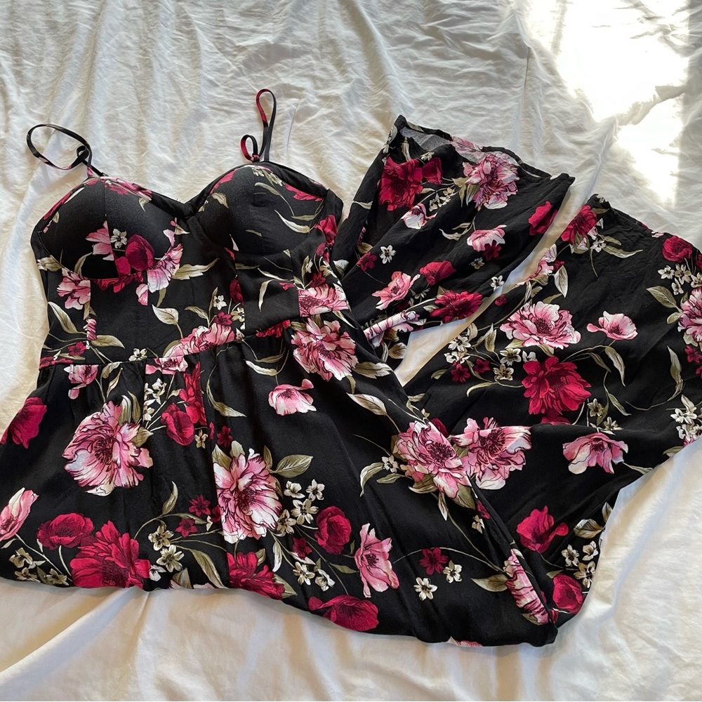 Floral Sweetheart Neck Strappy Bra Cup Jumpsuit
